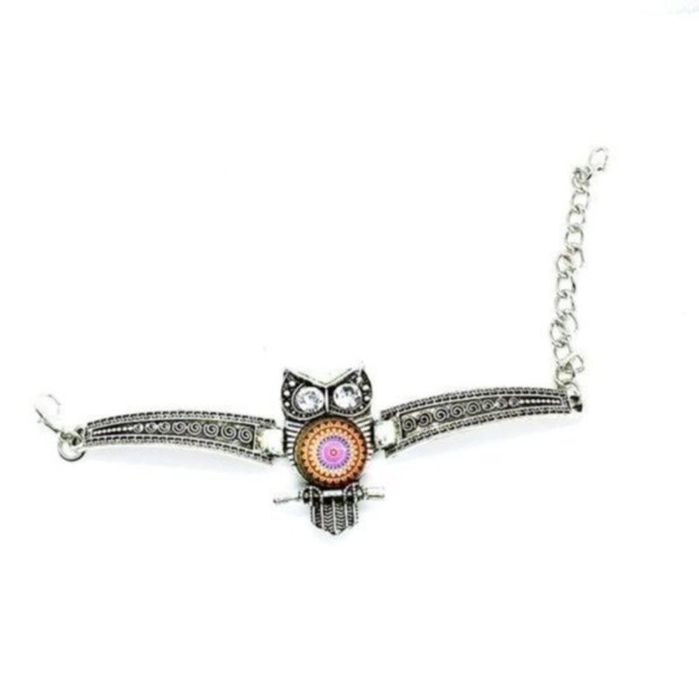 Boho Owl Rhinestone Silver-Tone Bracelet NWT